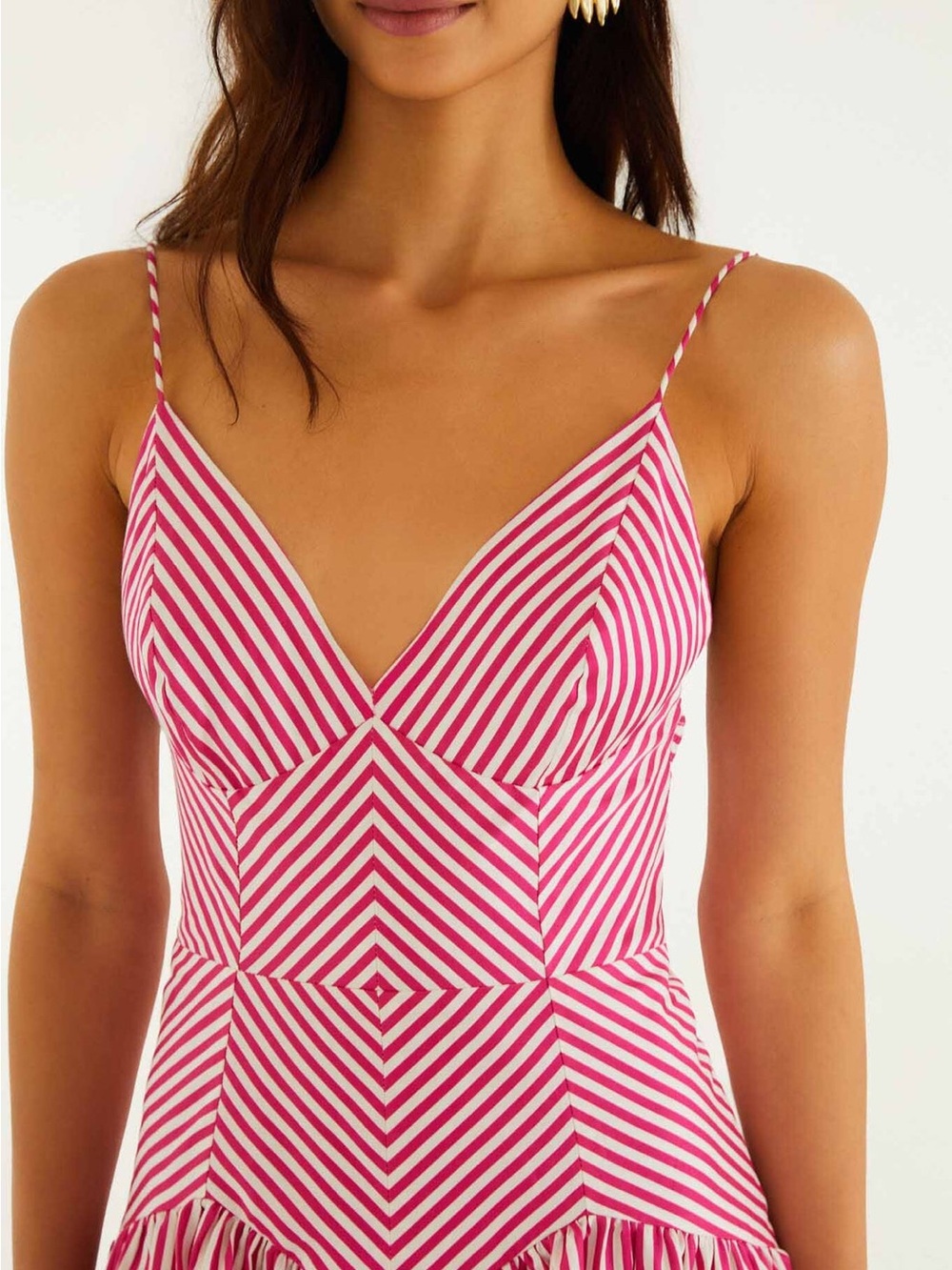 Farm Rio Pink Palm Tree Stripes Cutwork Midi Dress Medium - Picture 5 of 9
